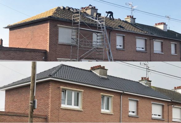 Avant et après rénovation de toiture sur maison en briques par BL Habitat - Couvreur Lille - Novembre 2023 - Villeneuve d'Ascq